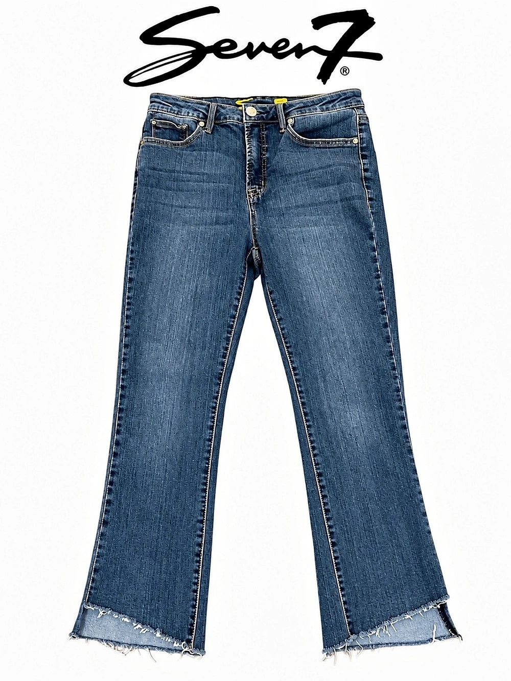Seven7 | Size 8 | 24” Inseam | Flare | Raw Angled Asymmetrical Step Hem | Medium